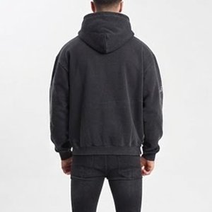 New Sales <b>Men's</b> Black Hooded <b>Sweatshirt</b> With <b>White</b> Crack Print Front Pocket Casual Autumn Wear 100% Cotton Knitted Regular Fit - Product Image 2