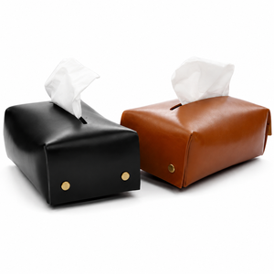 Boîte à mouchoirs en cuir avec logo personnalisé et bordure cousue, porte-mouchoirs de luxe en cuir et distributeur de papier facial de bureau à vendre - Product Image 2