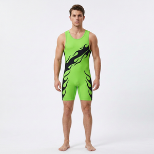 Combinaison de lutte personnalisée verte et noire pour hommes, ajustée, extensible, légère, respirante, 100% polyester, vêtements de sport à transfert thermique - Product Image 1