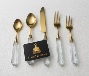 Luxury Style Flatware Set Matte Gold Finish Stainless Steel With Green <b>Acrylic</b> Handle Wedding Tableware Rust Resistant Utensil - Product Image 5
