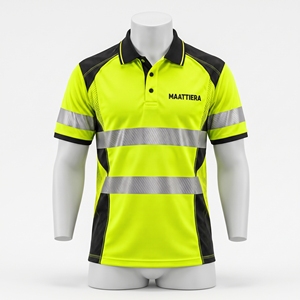 <b>Mens</b> Neon Yellow Reflective Safety <b>Polo</b> <b>Shirt</b> High Visibility Workwear Uniform <b>Black</b> Contrast Panels Custom Industrial Apparel - Product Image 3