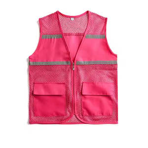 Gilet de sécurité en maille noire pour homme avec bandes réfléchissantes, fermeture éclair, poches, vêtement d'extérieur décontracté d'été, respirant, col en V - Product Image 4