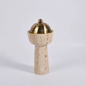 Porte-encens en travertin naturel personnalisé, brûleur d'encens en marbre, décoration d'intérieur, porte-encens sphérique religieux - Product Image 1
