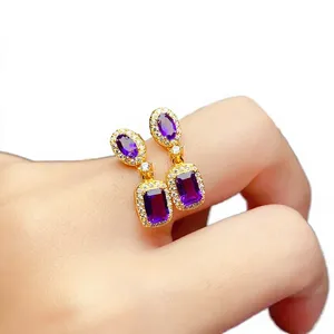 Pendientes de Jade Morado, Plata de Ley 925, Chapados en Plata, Lujosos, para Mujer y Unisex, Regalo para Boda, Compromiso o Fiesta - Product Image 3