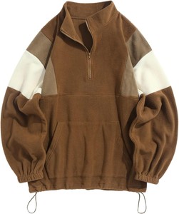 Sudadera Unisex de Forro Polar con Media Cremallera, Bloques de Color, Oversize, Cuello Alto, Bolsillos, Estilo Casual para Otoño - Product Image 1