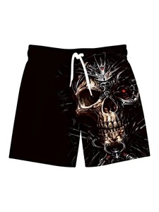 Shorts d'été personnalisés unisexes pour hommes, en coton tissé respirant, imprimé numérique, taille mi-haute, noirs, décontractés, grande taille, coupe ample pour la natation - Product Image 4