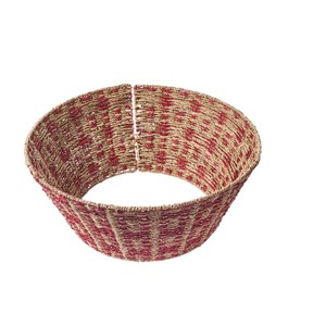 Handmade Woven Seagrass <b>Christmas</b> <b>Tree</b> Collar Red Mixed Pattern Natural <b>Tree</b> <b>Base</b> Cover Holiday Decoration - Product Image 2