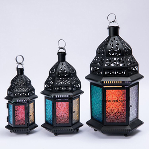 Wholesale Indian Luxury Lantern Latest Design <b>Decorative</b> <b>Moroccan</b> Lantern Multi Color Glass Metal Tabletop - Product Image 4
