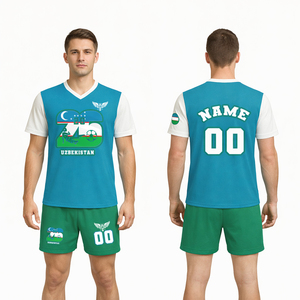 Custom Uzbekistan Style Soccer Jersey 2026 Blue Green Football <b>Kit</b> Personalized Name Number Team Uniform USA Europe Uniform Set - Product Image 1