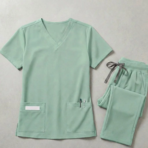 Ensemble de blouses et pantalons pour femmes en coton et polyester tissé, col en V, uniformes d'hôpital avec poches - Product Image 4