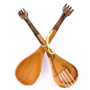 Ensemble de service à salade en bois d'olivier artisanal, 2 pièces, cuillères et fourchettes de service en bois durables, ustensiles de cuisine rustiques écologiques - Product Image 4