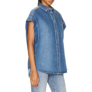 Camisa Casual de Mezclilla para Mujer, de Algodón, con Botones y Solapa, Manga Larga, Ajuste Holgado, Estilo Western Azul, Top Cómodo - Product Image 2
