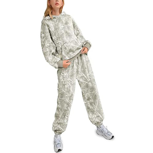 Top Quality OEM Service Women's Comfortable Winter Two Piece Outfit Fleece Hoodie & Sweatpants Matching Tracksuit Set <b>Camouflage</b> - Product Image 5