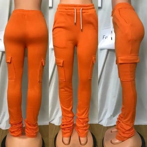 Wholesale 6 Pocket Cargo Pants For Women Slim Fit Streetwear Flare Stacked Pants Cotton Fleece High Waist Drawstring Sweatpants - Product Image 2