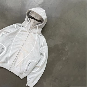Sweat-shirt à capuche zippé en tricot respirant pour homme grande taille, style streetwear oversize, avec logo personnalisé - Product Image 3