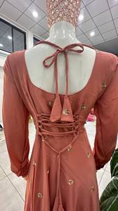 Custom <b>Women</b> Dust Rose Anarkali Kurta Lace-Up Back Dori Sequins Work Dupatta <b>Suit</b> - Product Image 4
