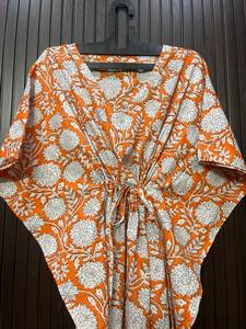 Robe Kaftan en Coton Écologique à Imprimé Floral, Col en V, Manches Chauve-Souris, Coupe Ample Longueur Ras du Sol, Style Bohème Décontracté, Taille Naturelle pour Femme - Product Image 6