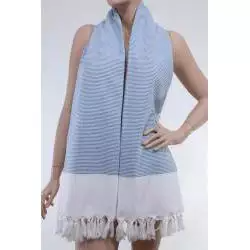Striped Turkish Cotton Beach <b>Towel</b> Rectangular Quick-Dry White and <b>Blue</b> Woven <b>Towel</b> - Product Image 2