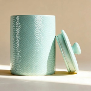 Luxury Ceramic Storage Canister Embossed Texture Airtight Lid Moisture Safe Kitchen Organizer <b>Decorative</b> Countertop Accent <b>Jar</b> - Product Image 2