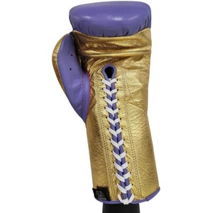 Meilleurs gants de boxe professionnels faits à la main et personnalisés, violet et or, No Boxing No Life, fermeture à lacets, gants de kickboxing CP-BG-122 - Product Image 3