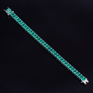 Emerald Shape green Color Tennis <b>Bracelet</b> Silver Material <b>Gemstone</b> <b>Bracelet</b> Elegant Womens Jewellery Making And Gift Love use - Product Image 1
