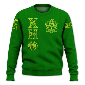 Sudadera con Letras Griegas Chi Eta Phi para Hombre, Blanca y Verde, Manga Raglán, Estampado por Sublimación, Cuello Redondo, Suéter Casual de Punto - Product Image 5