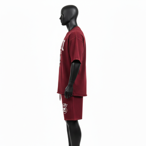 Conjunto de camiseta y pantalones cortos para hombre, de algodón jersey de alta calidad, color granate, estilo casual, con estampado personalizado. - Product Image 3