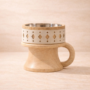 Modern Wooden Incense <b>Burner</b> Featuring Sculpted Pedestal Base <b>Side</b> Handle Black Cutout Metal Band Detail Use For Home Fragrance - Product Image 4