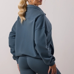 <b>Women's</b> Solid Color Zip-Up Fleece <b>Sweatshirt</b> Full Sleeve Stand Collar Autumn Wear Breathable Knitted Cotton Spandex - Product Image 3