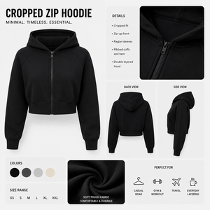 Sudadera con capucha corta para mujer, de color liso, manga larga, con cremallera, de punto sin forro, estilo casual de otoño, a precio mayorista - Product Image 5