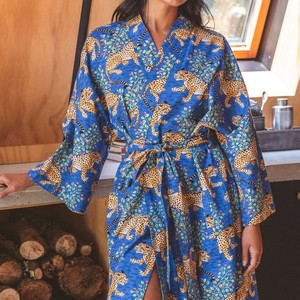 Peignoir en coton en gros, Kimono de nuit fait main, Robe élégante et douce, Kimono imprimé en coton, Kimono long artisanal - Product Image 1