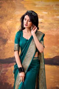 ชุดส่าหรีผ้า MassMello ล่าสุดสำหรับผู้หญิง ตกแต่งด้วยงานปักดิ้นทอง เหมาะสำหรับงานแต่งงานและงานเทศกาล คอลเลคชั่นส่าหรีงานปักเรียบง่าย - Product Image 5