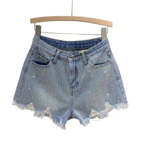 Shorts de Mezclilla para Mujer, OEM ODM, Personalizados con Pedrería, Cintura Alta, Elásticos, Casuales de Verano, al por Mayor - Product Image 1