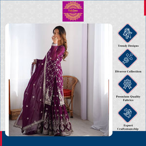 Kurti ample en faux georgette de qualité supérieure, aspect attrayant, pour occasions spéciales, mariage indien et pakistanais, travail de séquence de fils - Product Image 3