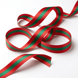 Cinta de Raso Satinada de 25mm con Franja Central Roja y Verde para Envolver Regalos de Navidad, Lazos de Floristería, Decoración de Fiestas y Embalaje al por Mayor - Product Image 1
