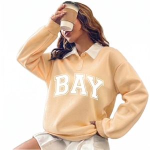 Sudadera de cuello alto de algodón terry tejido con estampado frontal personalizado, antiencogimiento, transpirable, ecológica, con hombros caídos, para mujer, otoño - Product Image 4