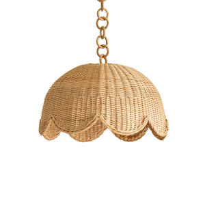 Cottagecore Style Wavy Rattan Lampshade French Country Pendant <b>Light</b> Cover Elegant Straw Woven Ceiling Hanging <b>Chandelier</b> - Product Image 1