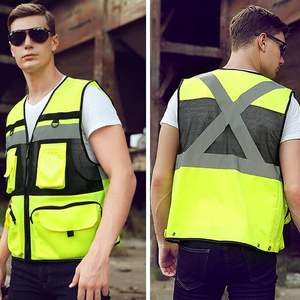 เสื้อกั๊กนิรภัยสำหรับงานอุตสาหกรรมสีเหลือง2025มองเห็นได้ชัดเจนพร้อมไฟ LED และมีกระเป๋าหลายใบปรับแต่งโลโก้ได้ - Product Image 6