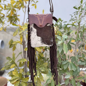 Nouveau design sac à main pour téléphone sac à main véritable fourrure de vachette à frange usinée à la main sculpture sac à bandoulière sacs de petite taille pochette à bracelet sac à bandoulière - Product Image 1