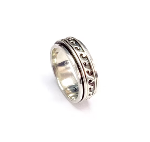 Handmade 925 Sterling Silver Wave <b>Spinner</b> <b>Ring</b> Vintage Oxidized Fidget Anxiety Jewelry for Men Women Wearable - Product Image 3