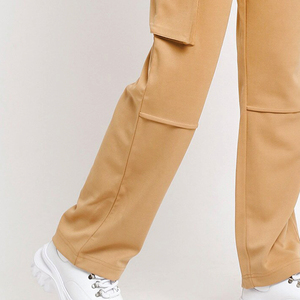 Women's Fleece Cargo <b>Pants</b> Mid Waist Drawstring Solid Color Loose Fit Full Length Casual Streetwear With Pockets Autumn Wear - Product Image 4