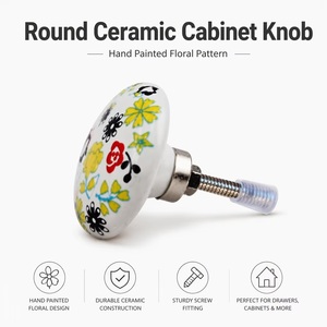 Perilla de Cerámica Redonda Moderna CK 303 de Beads Art con Patrón Floral Pintado a Mano, Ecológica, para Cómodas y Armarios - Product Image 2