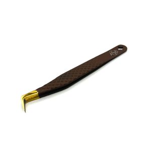 Pinzas para Pestañas con Punta Delgada de 90 Grados, Acero Inoxidable, Herramienta de Precisión, Mango Marrón con Logotipo Personalizado - Product Image 6