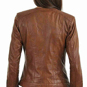 Chaqueta de Moto para Mujer, de Cuero Vacuno Genuino, Resistente al Viento, Color Rojo, Manga Larga, Cierre de Cremallera, Cuello Camisero, Estilo Invernal - Product Image 6