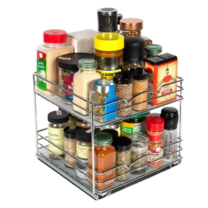 Elegant Black Metal Wall Mounted Storage Rack with Unique Shape 3 Layers Four <b>Shelf</b> Spice <b>Organizer</b> with Glass <b>Shelves</b> - Product Image 5