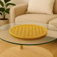 Ensemble de sets de table ronds fins en fibre de bambou écologiques à motif végétal de style bohème |   Sets de table artisanaux et durables tissés à la main