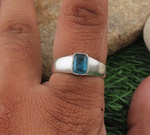 925 Sterling <b>Silver</b> Blue Topaz Rectangle <b>Ring</b> Natural Sky Blue Topaz Gemstone <b>Emerald</b> Cut <b>Ring</b> Handmade Fashion Jewelry Wholesal - Product Image 5