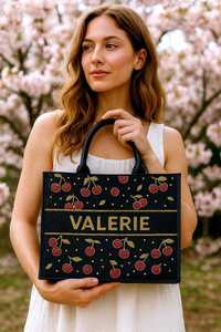 Personalized Custom Glass Beaded Tote Bag Custom Color Shape Wedding Bridesmaid Gift Blue Floral Design <b>MS</b> Handicraft Certified - Product Image 4