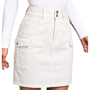 Minifalda vaquera blanca para mujer, cintura alta, con bolsillos utilitarios, estilo casual, corte regular, ropa de calle de verano, 100% algodón - Product Image 5