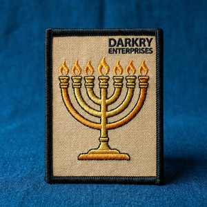 Custom Tan Fabric Menorah Candelabra Design Machine Embroidery Iron <b>On</b> <b>Sew</b> <b>On</b> <b>Patch</b> Badge For Religious Uniform Jacket Bag Cloth - Product Image 1